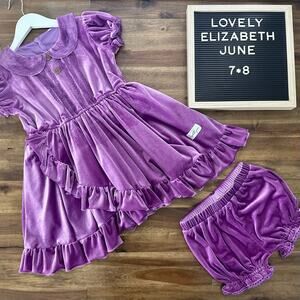 Lovely Elizabeth Jane Purple Velvet Dress with Bloomers Ruffles Short Sleeve 7/8